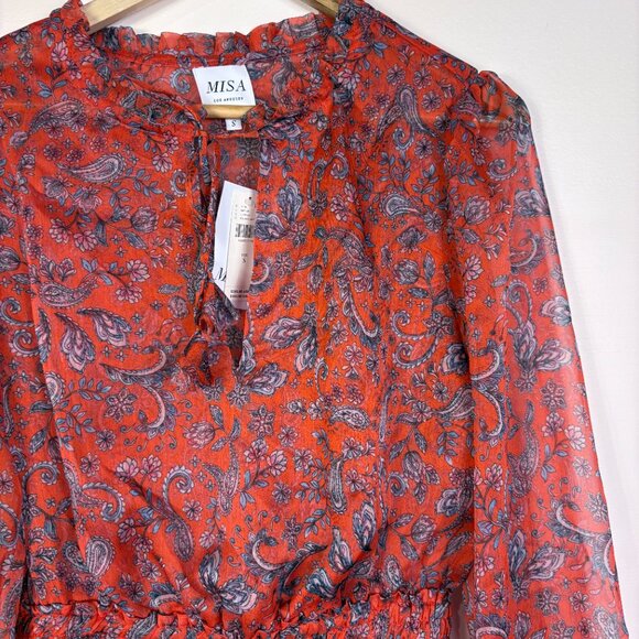 Misa Anthropologie Lorena Dress Orange Floral Chiffon Mini Ruffles - Picture 5 of 11